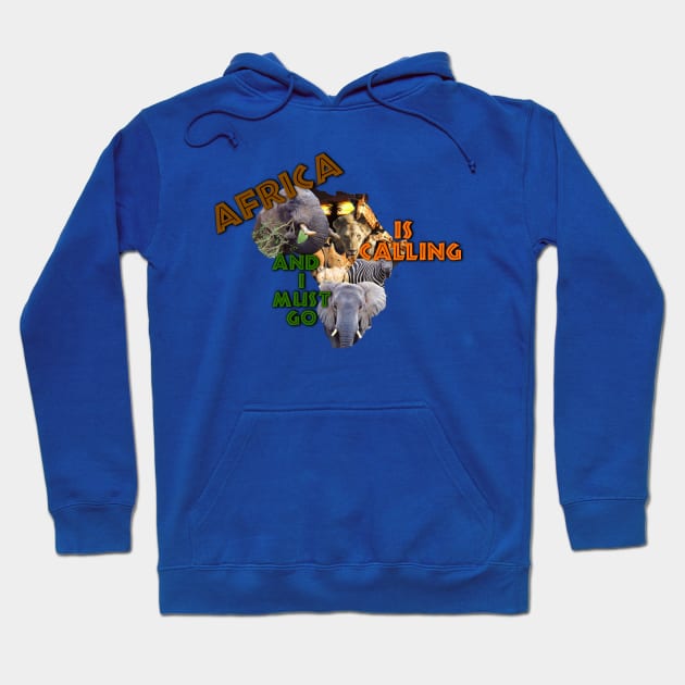 Africa Is Calling Wildlife Map Collage Hoodie by PathblazerStudios